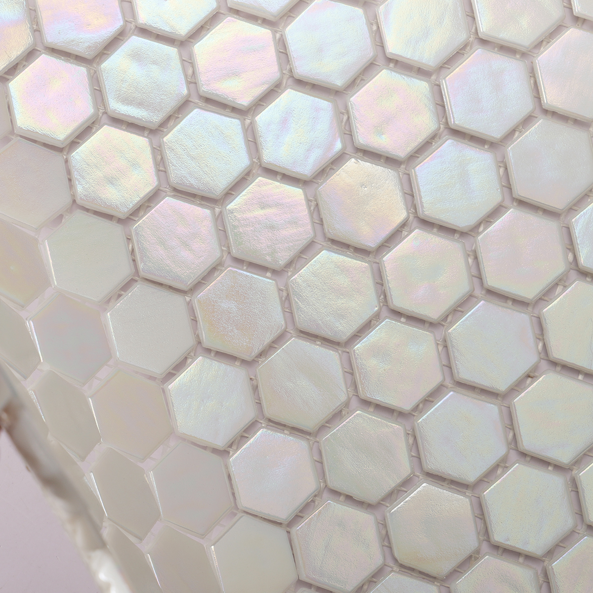 Iridescent Rainbow White Hexagonal Glass Mosaic Tiles