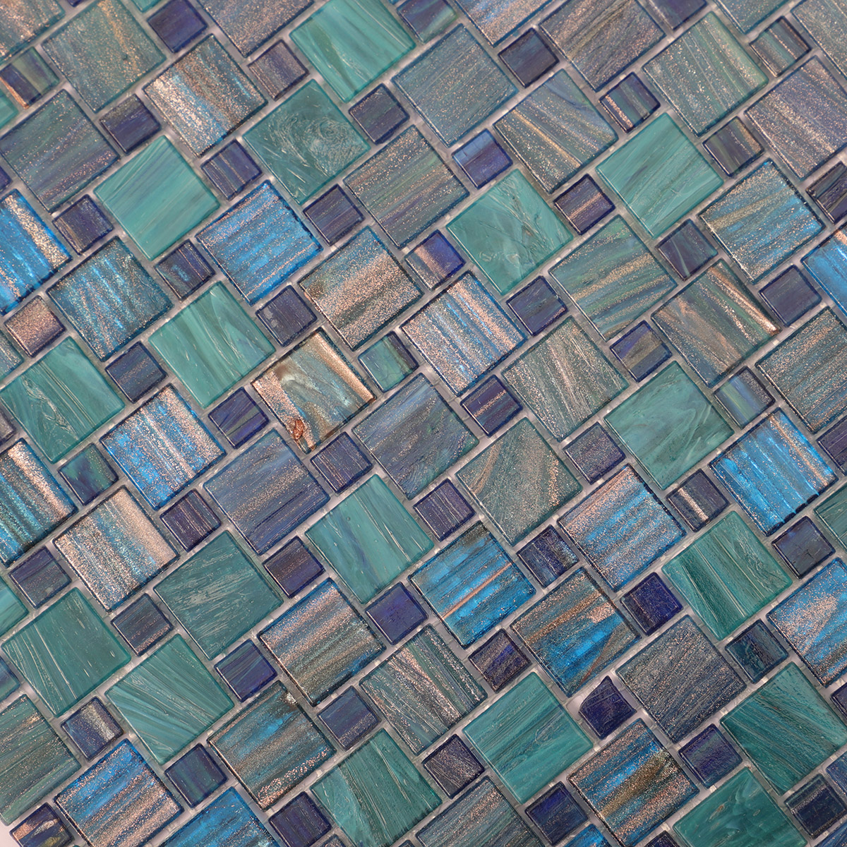 Teal Windmill Pattern Glass Mosaic Tiles