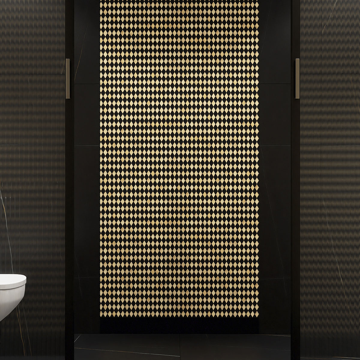 Black Gold Checkerboard Diamond Glass Mosaic Tiles