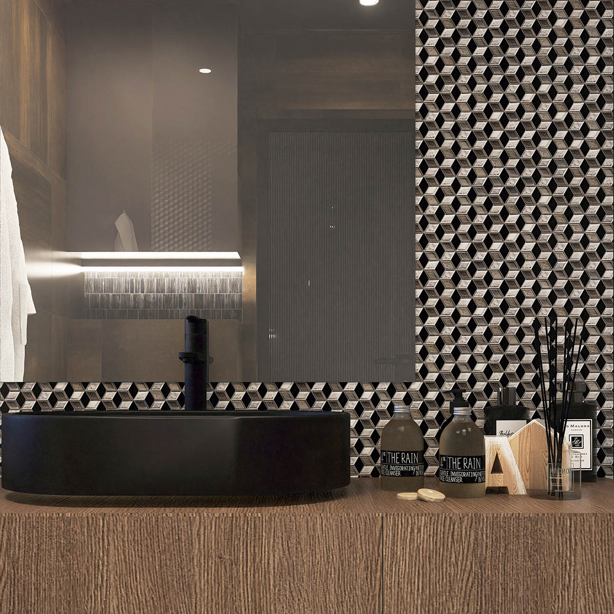 Silver&Black Hexagonal Diamond Mosaic Tiles
Bathroom