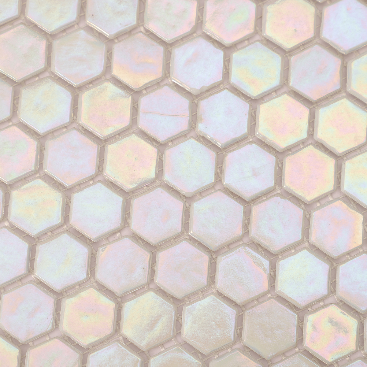 Iridescent Rainbow White Hexagonal Glass Mosaic Tiles