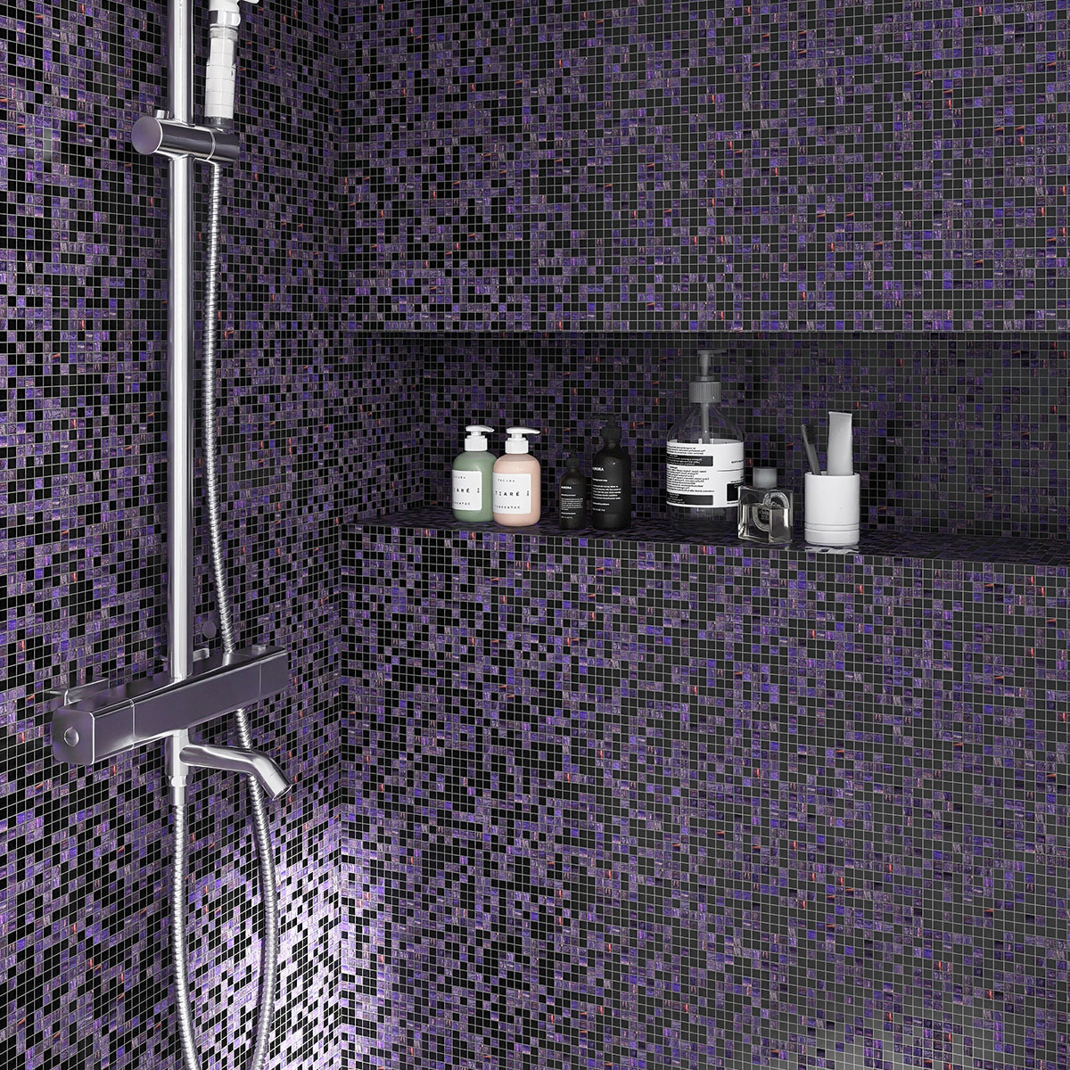 Indigo Mixed Blcak Mosaic Tiles Shower