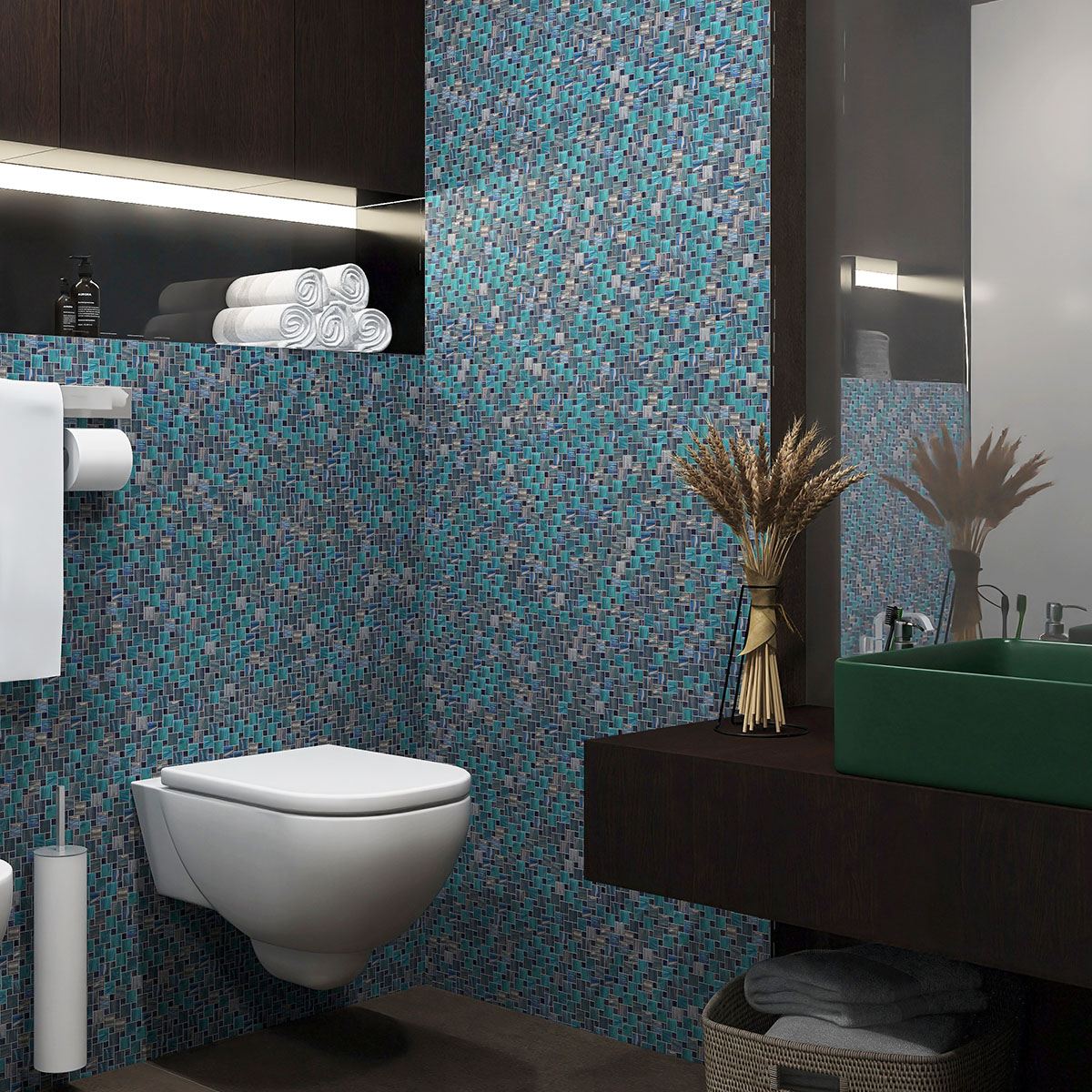 Teal Windmill Pattern Mosaic Bathroom Tiles