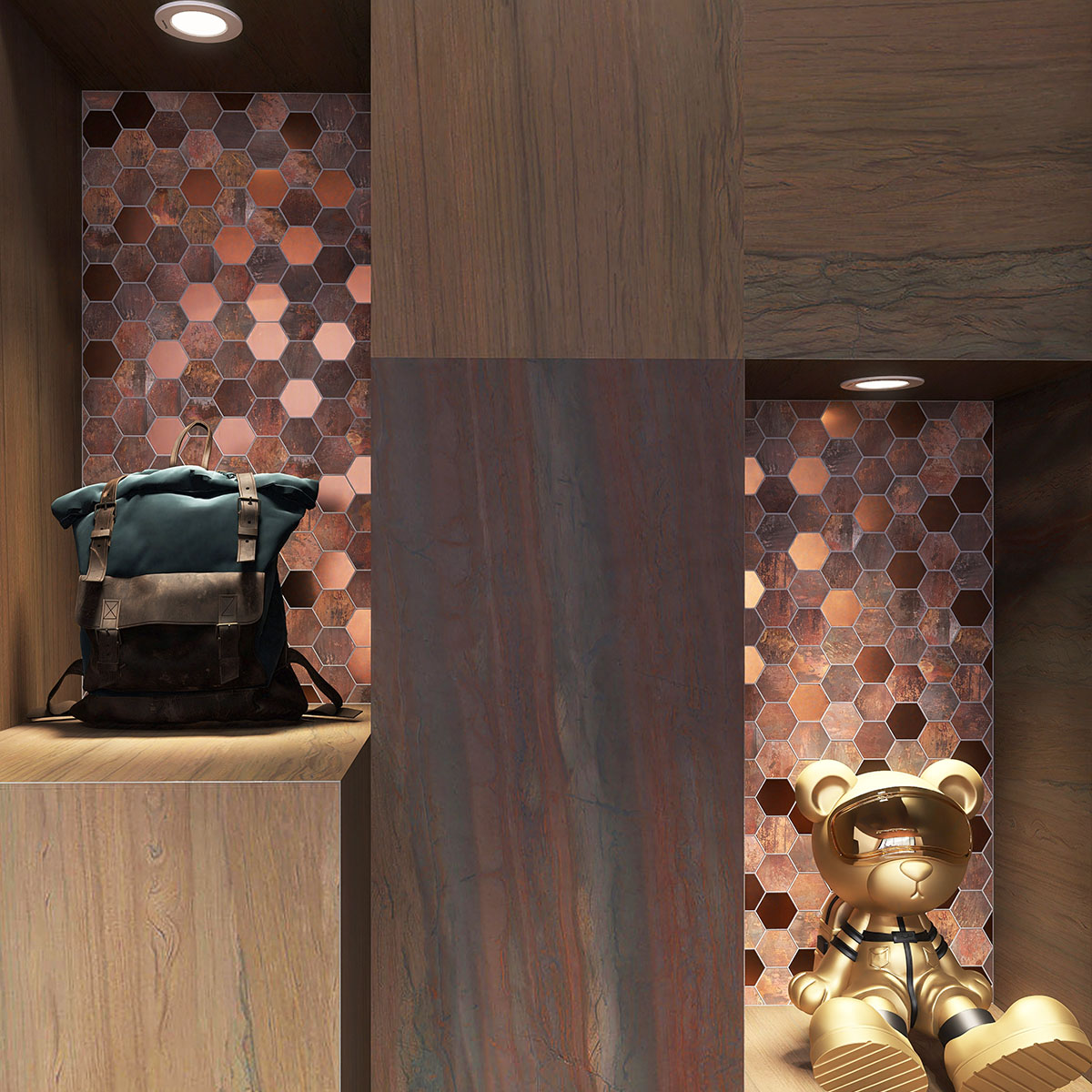 Copper Hexagonal Metal Mosaic Wall Tiles  