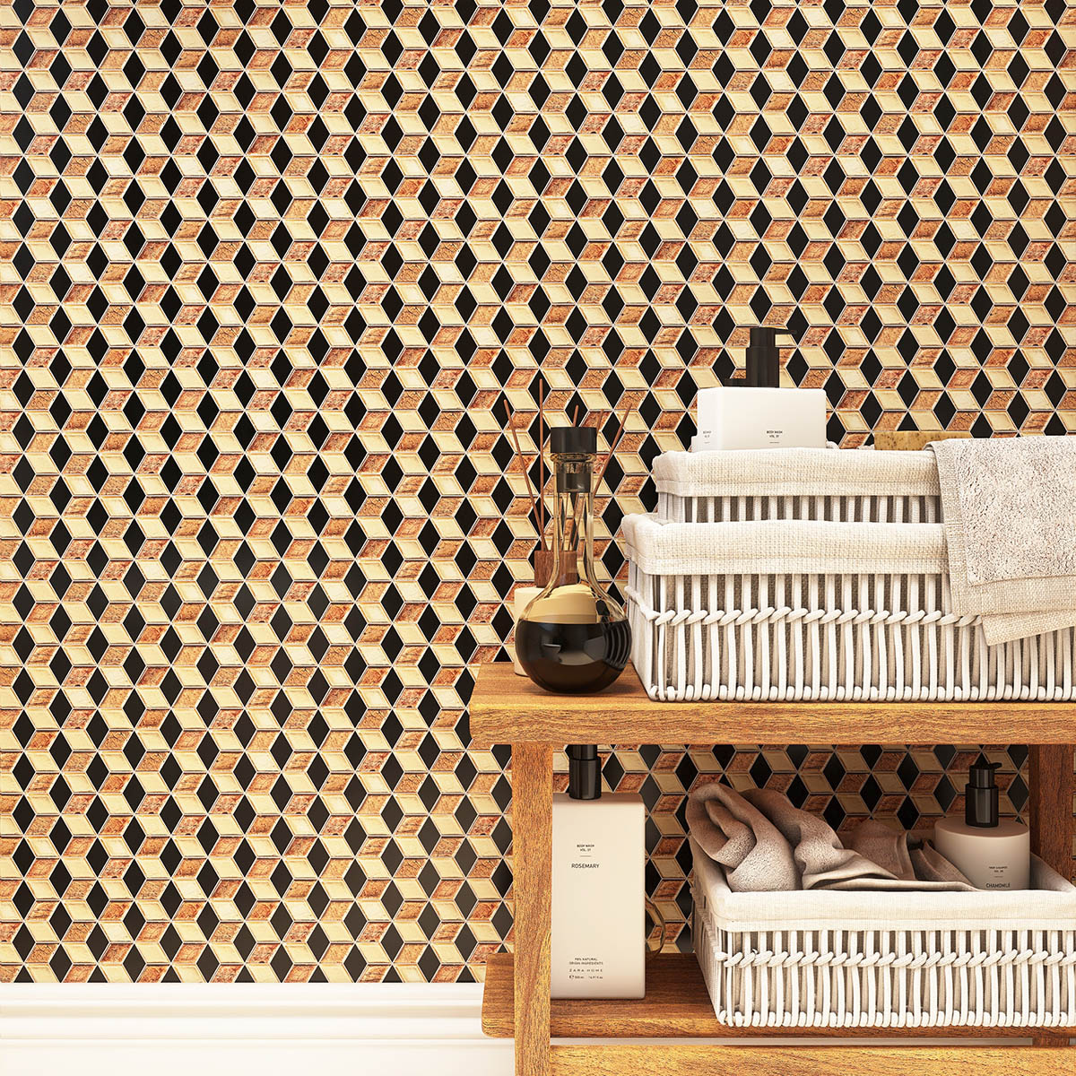 Black&Gold Hexgonal Diamond Mosaic Tiles For Bathroom 