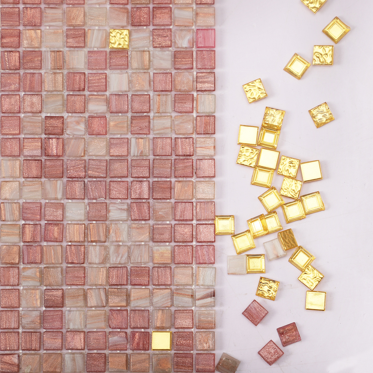 Pink Mixed 24K Gold Mini Glass Mosaic Tiles 