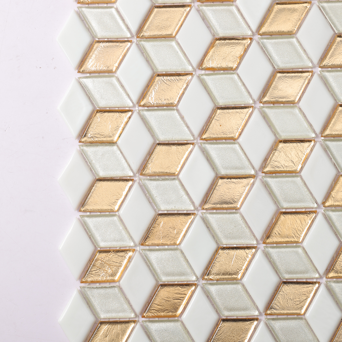 Gold White Hexgonal Diamond Glass Mosaic Tiles