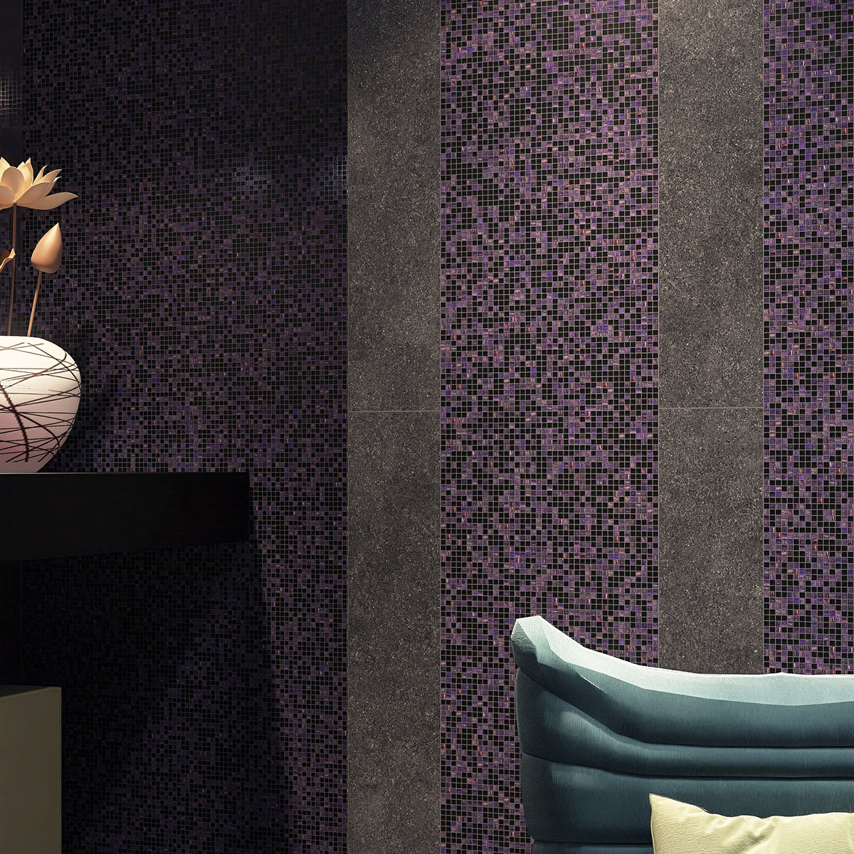 Indigo Mixed Blcak Mini Glass Mosaic Tiles