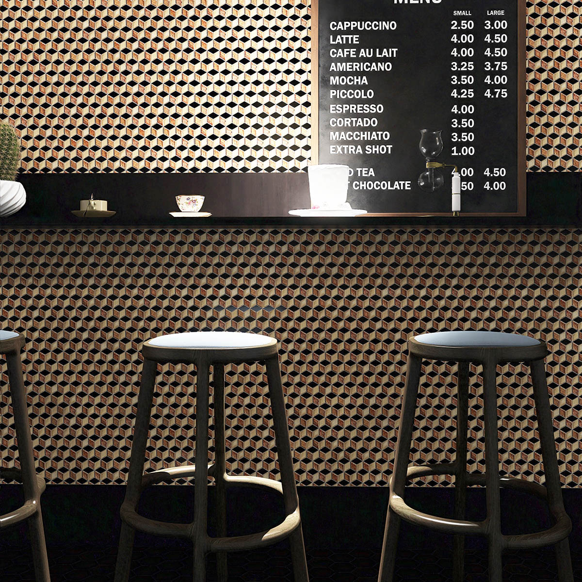 Black&Gold Hexgonal Diamond Mosaic Tiles For coffeeshop