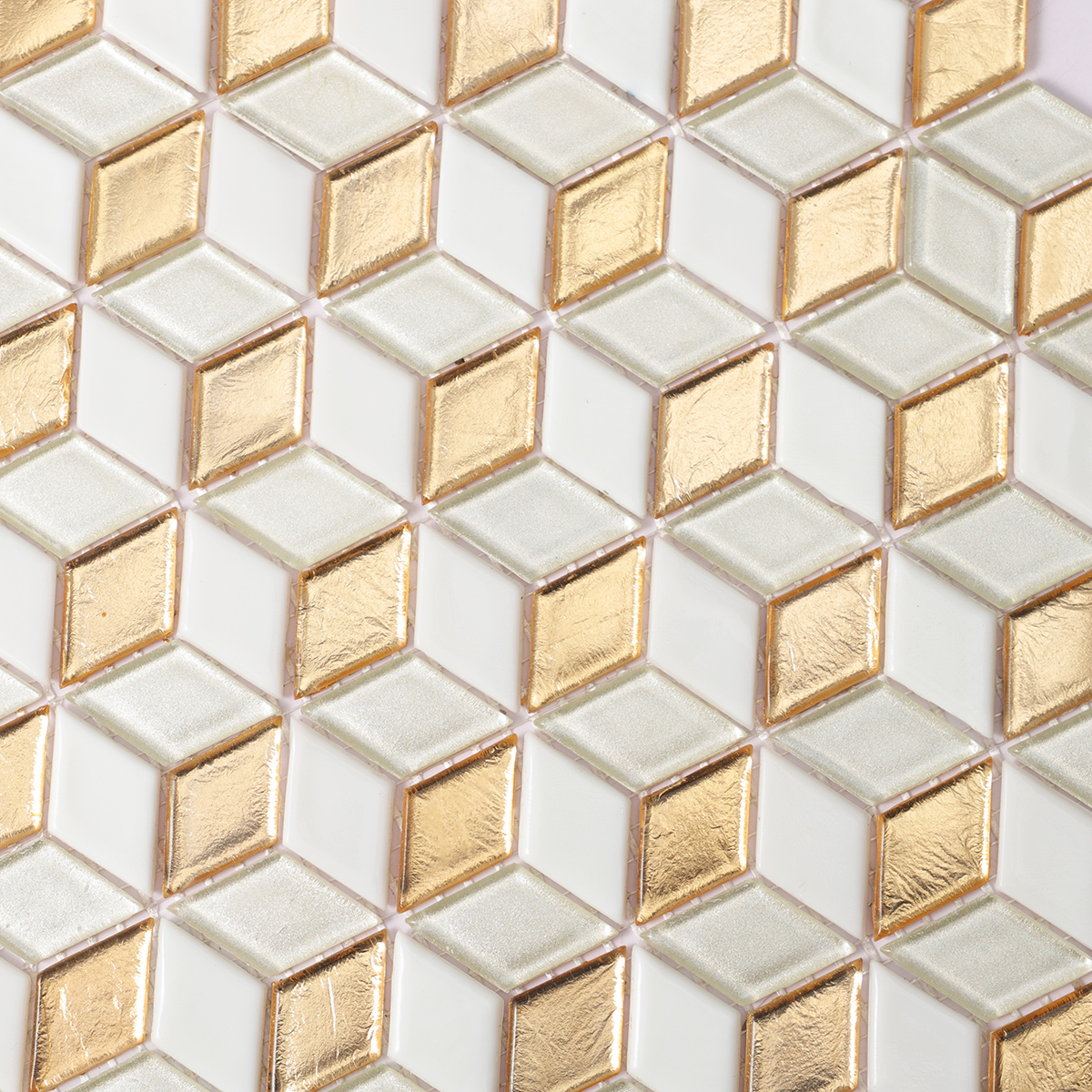 Gold White Hexgonal Diamond Glass Mosaic Tiles
