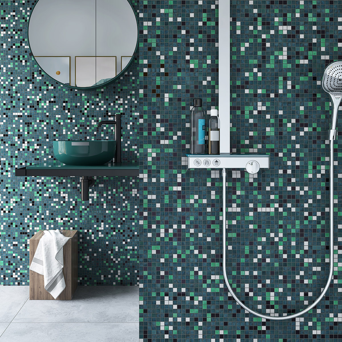 Dark Green Multcolor Glass Mosaic Tiles