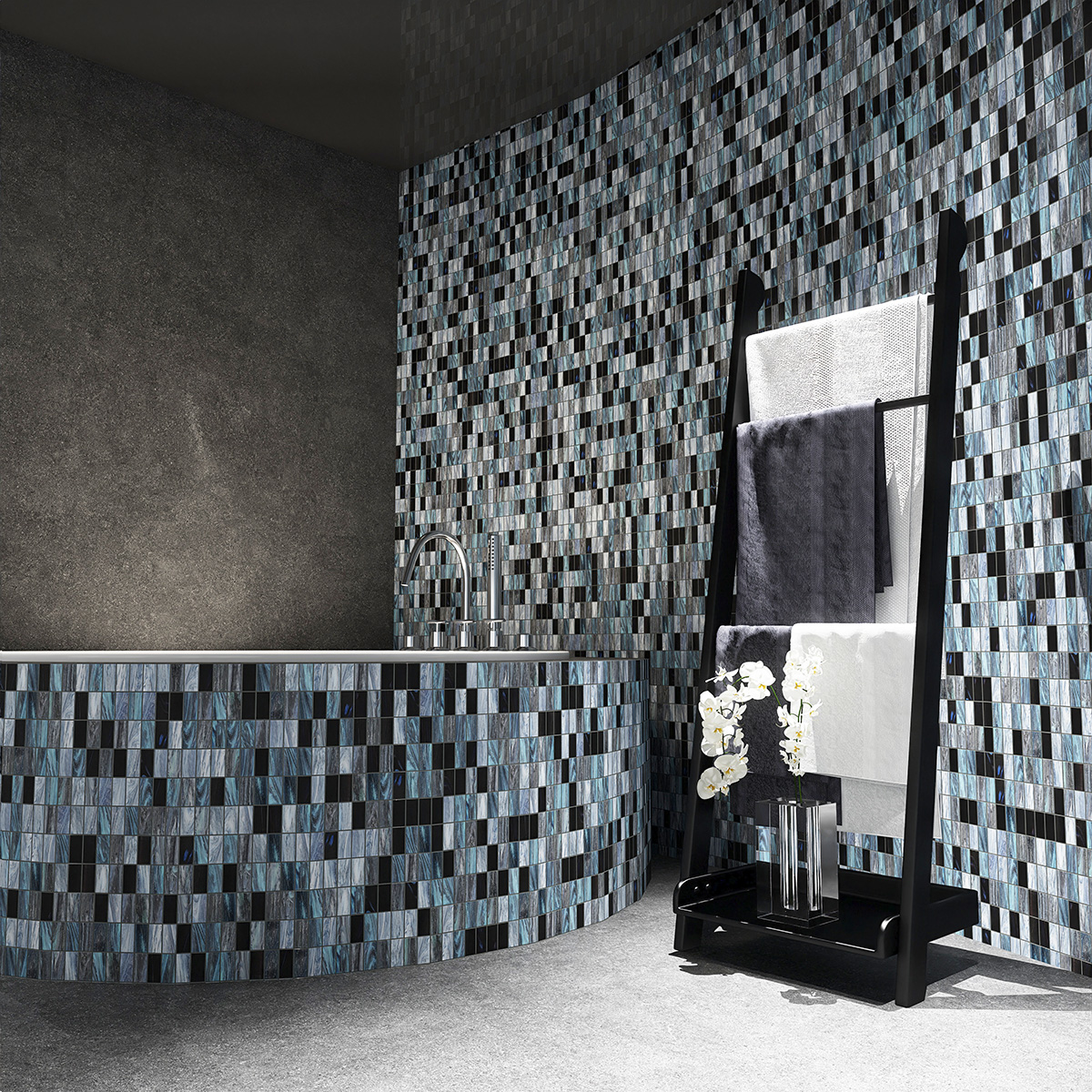 Black Grey Mosaic Tiles Bathroom
