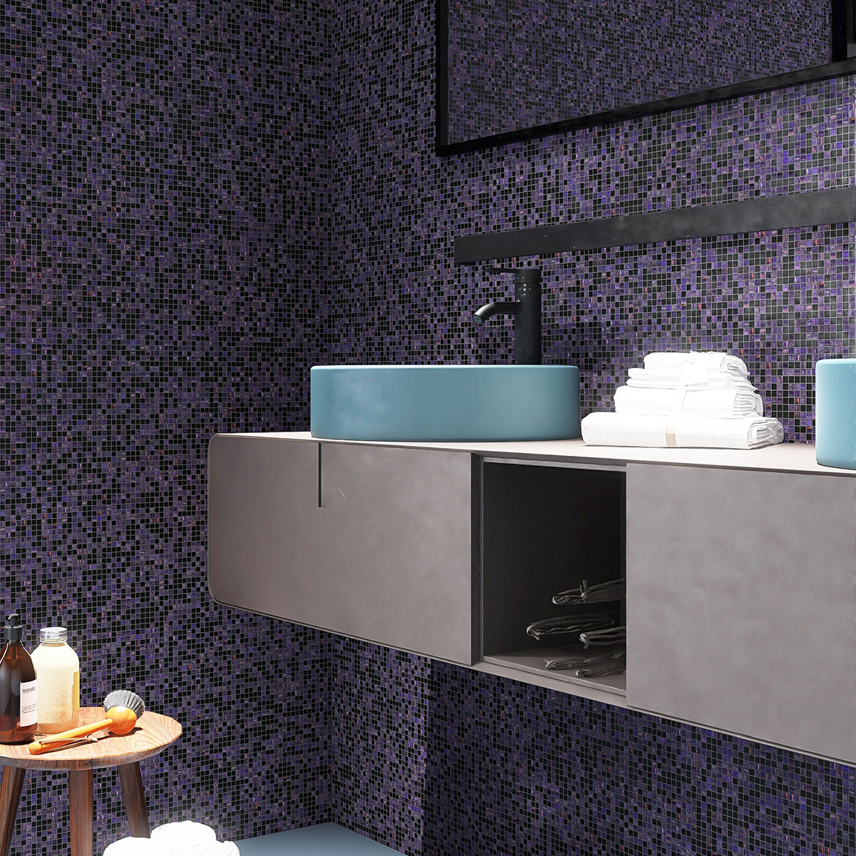 Indigo Mixed Blcak Mini Glass Mosaic Tiles