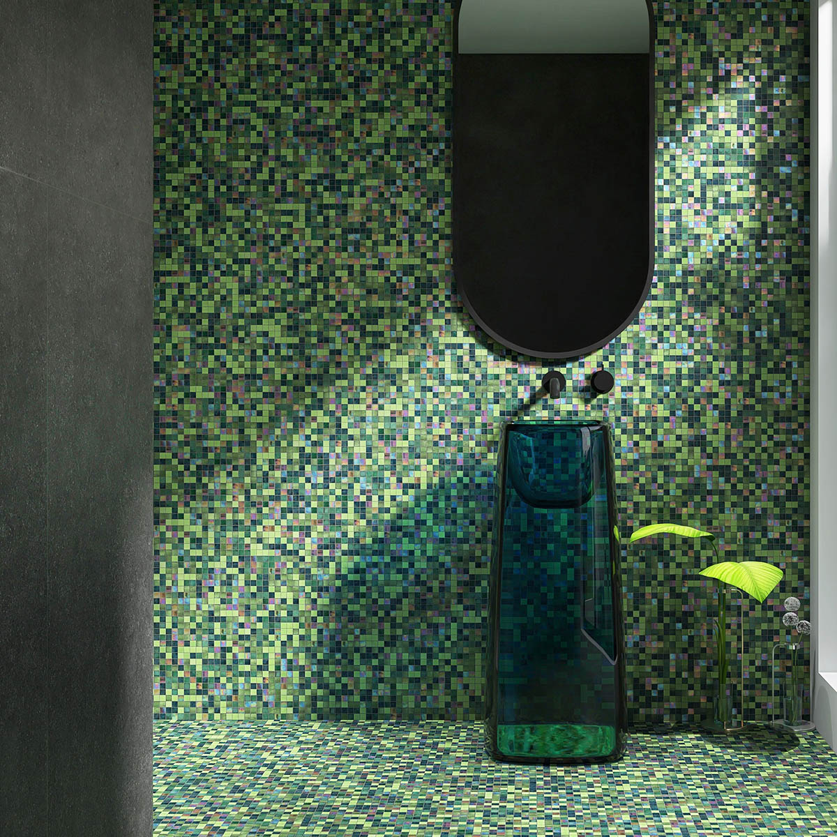 Green Glass Mosaic Tiles Bathroom