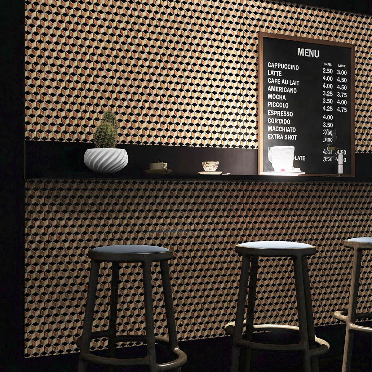 Black&Gold Hexgonal Diamond Mosaic Tiles For coffeeshop