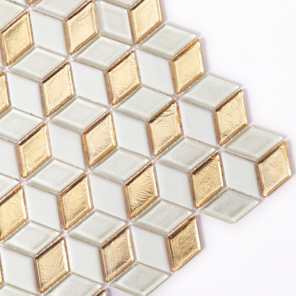 Gold White Hexgonal Diamond Glass Mosaic Tiles