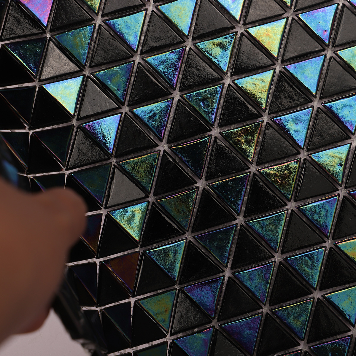 Checkerboard Glass Iridescence Triangle Mosaic Tiles 