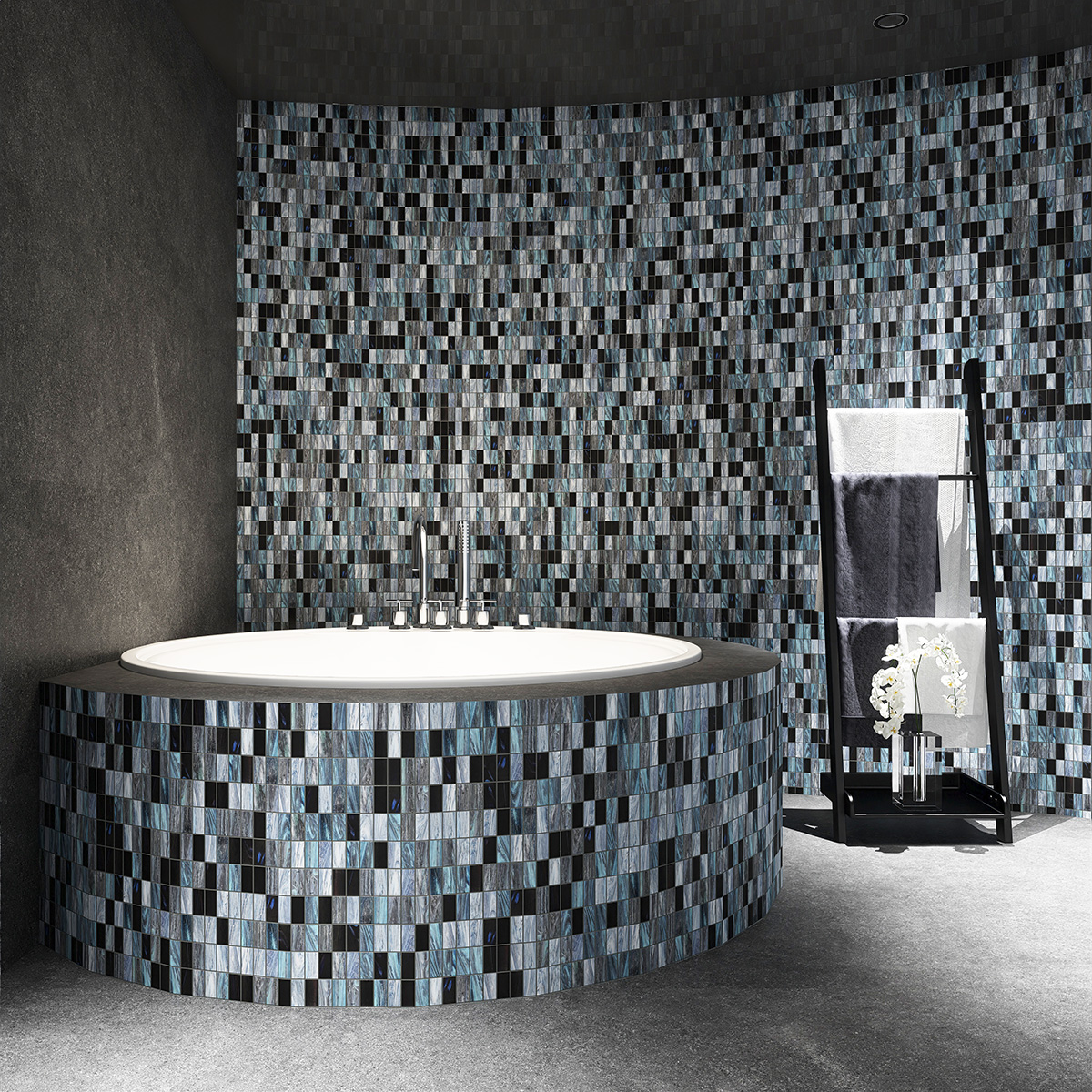 Black Grey Mosaic Tiles Bathroom