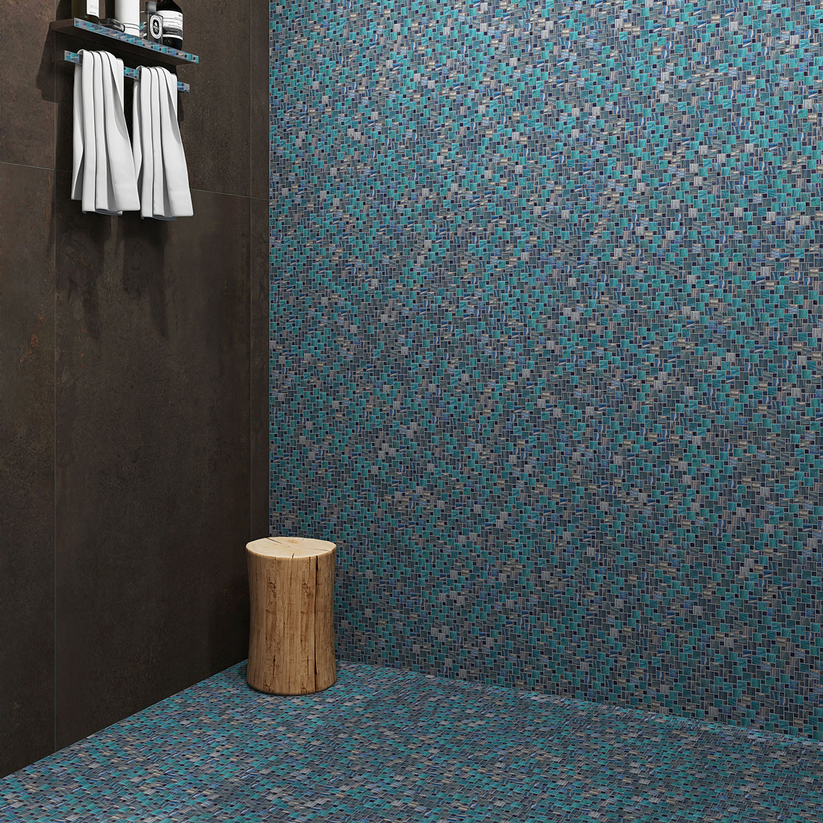 Teal Windmill Pattern Mosaic Bathroom Tiles