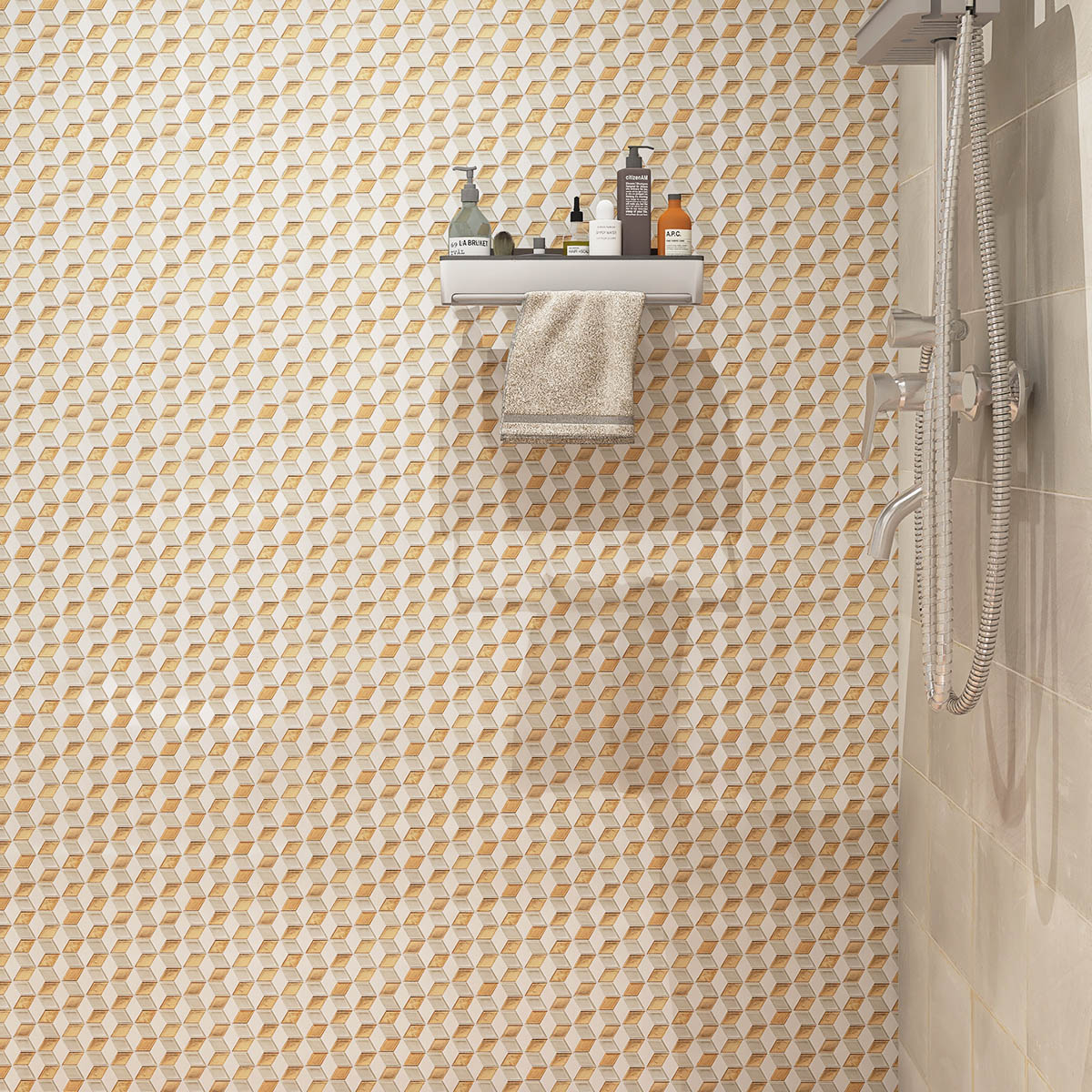 Gold&White Hexgonal Diamond Glass Mosaic Tiles