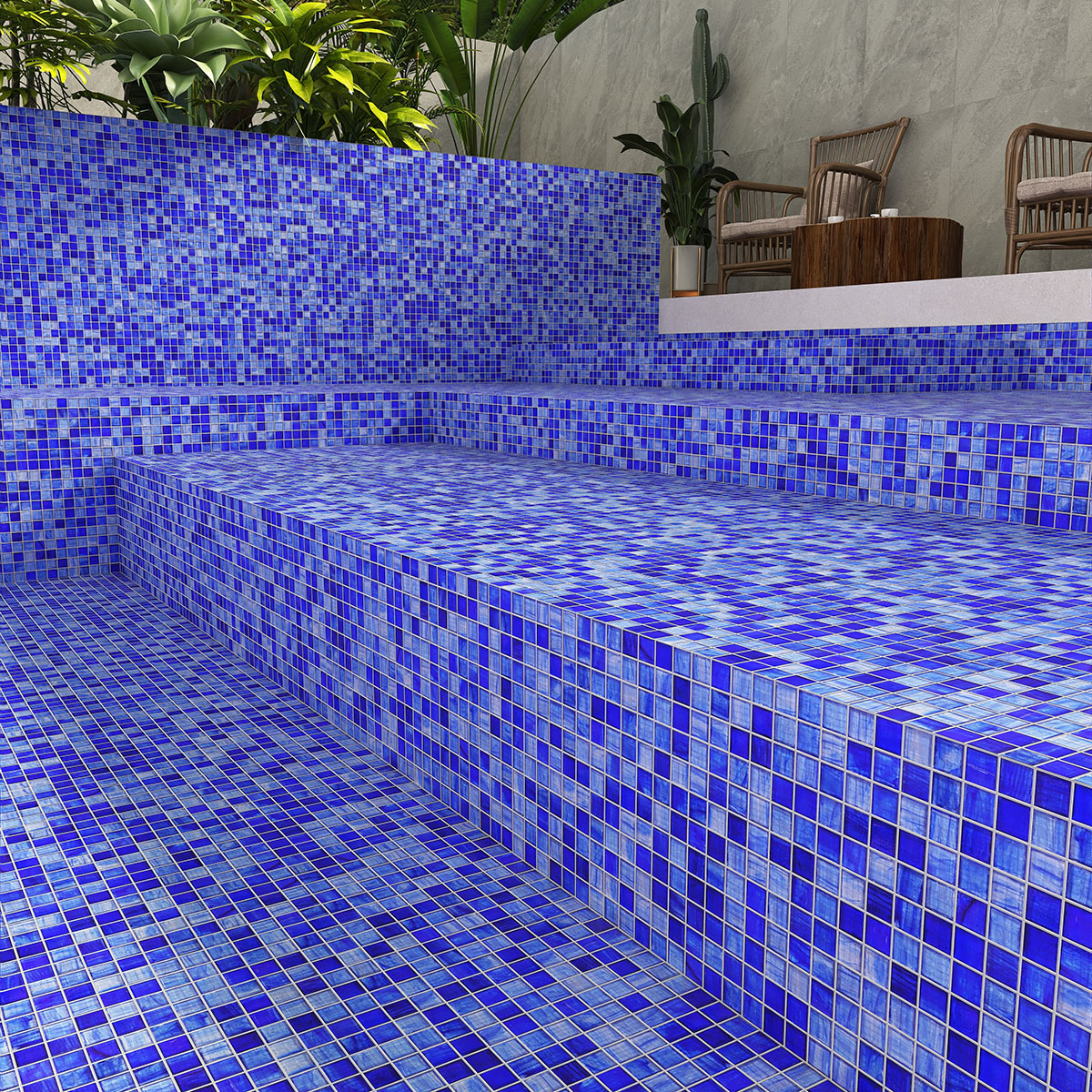 Blue Swimming Pool  Glass Mosaic Tiles 
