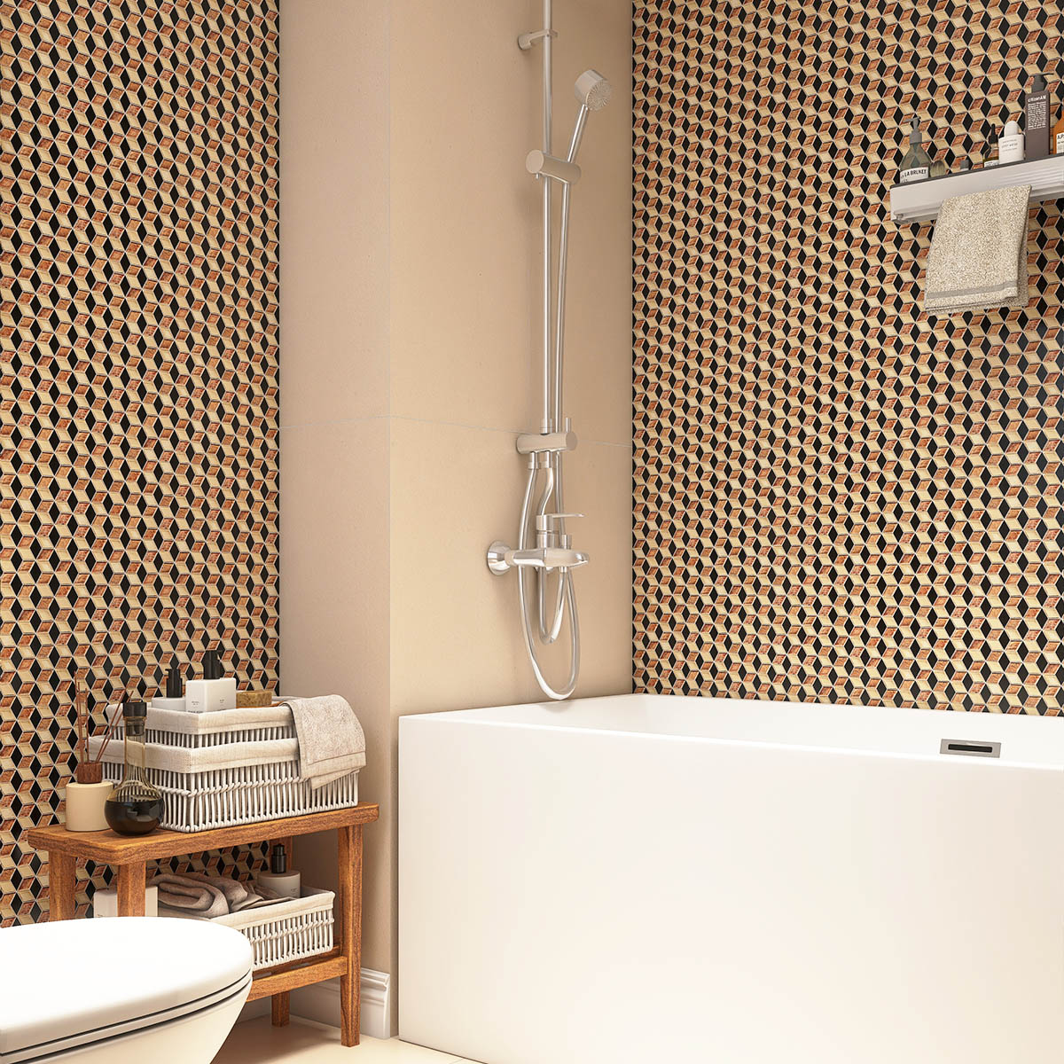 Black&Gold Hexgonal Diamond Mosaic Tiles For Bathroom 