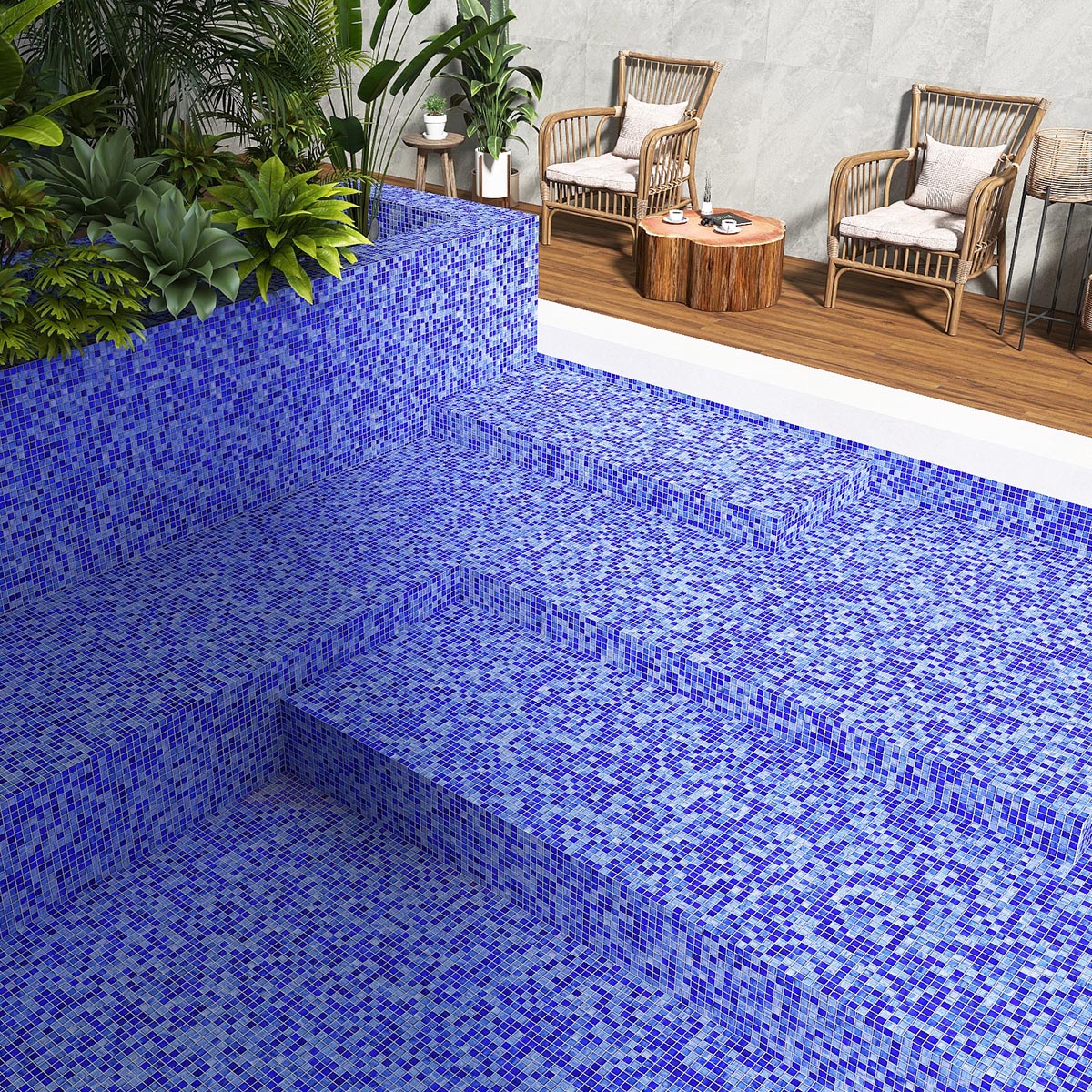 Blue Swimming Pool  Glass Mosaic Tiles 
