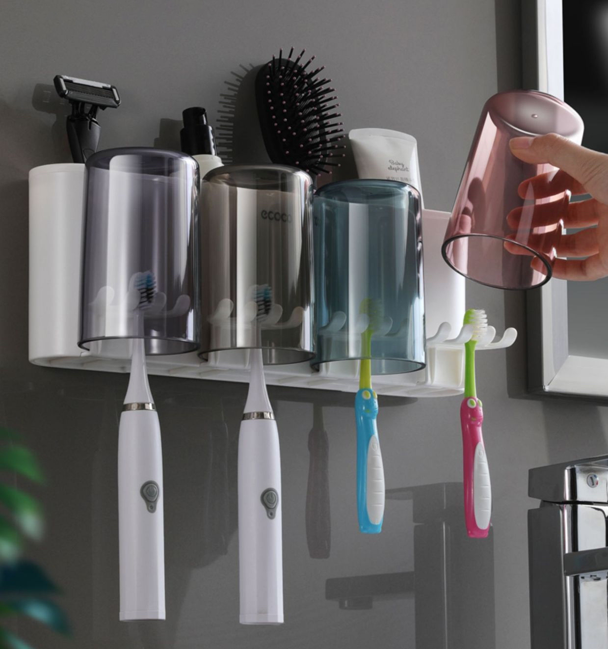 Bộ nhả kem đánh răng - Giá treo bàn chải kèm 4 cốc