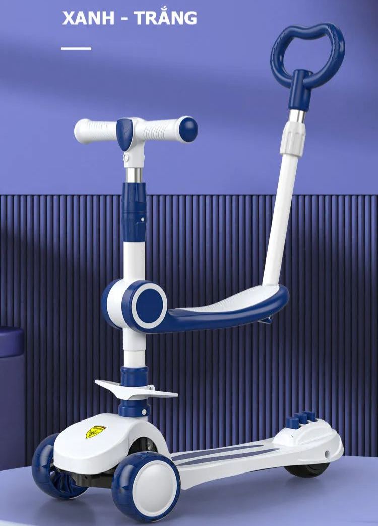 Xe trượt scooter cho bé có ghế ngồi, có nhạc, thiết kế bánh xe phát sáng