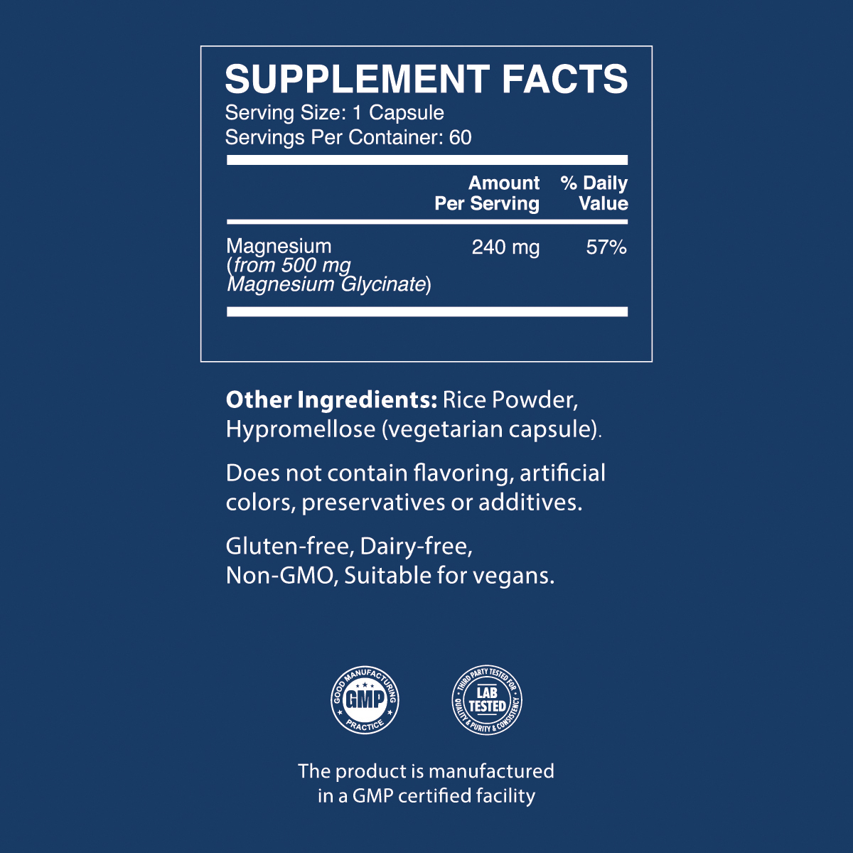 Magnesium Glycinate 500 mg, 60 capsules