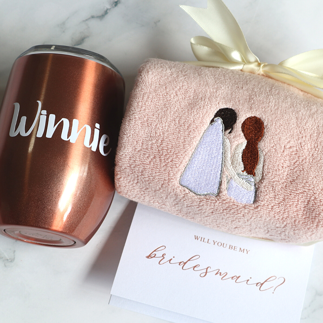 "WFH" Custom Bridesmaids Gift Set With Flask Mug & Towel-Changjiu Chinese Wedding Shop