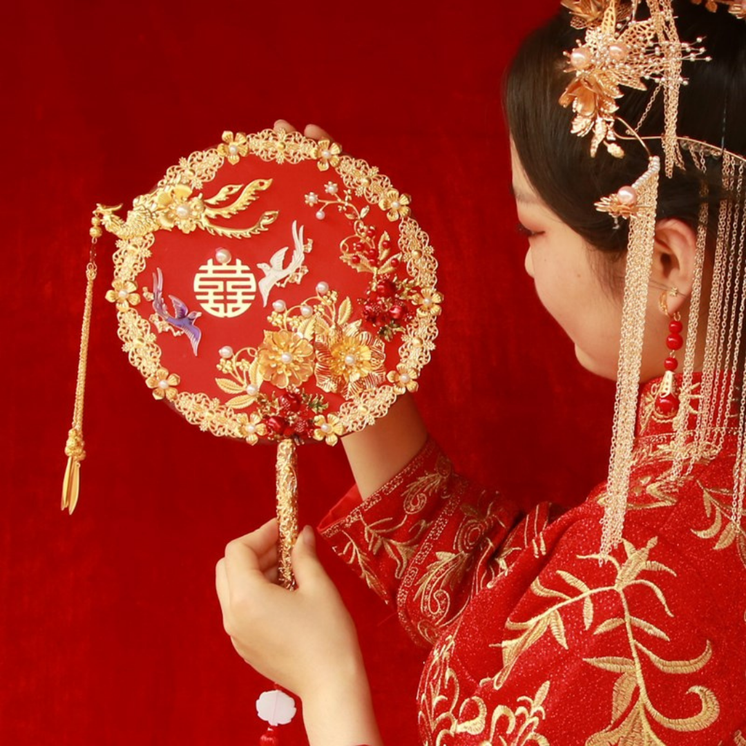 Chinese Wedding Kua Oriental Fan 扇子 (2 Designs)-Changjiu Chinese Wedding Shop