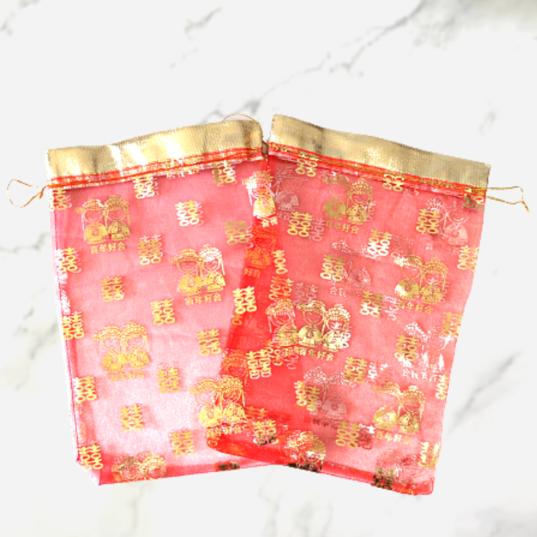Organza Bag Double Happiness 囍袋 (2 sizes available)-Changjiu Chinese Wedding Shop
