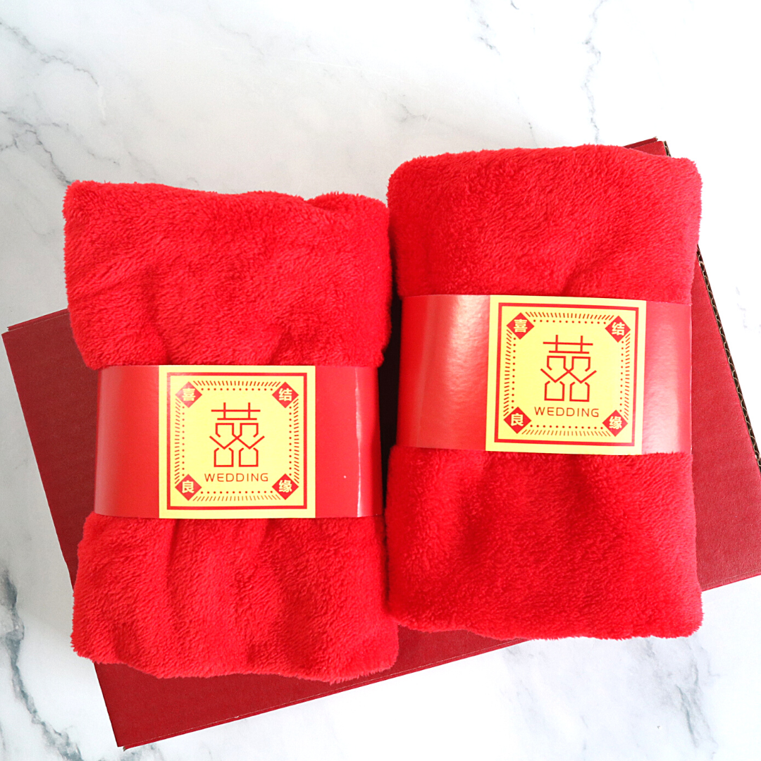 Chinese Wedding Red Towels With Box 双囍结婚毛巾-Changjiu Chinese Wedding Shop