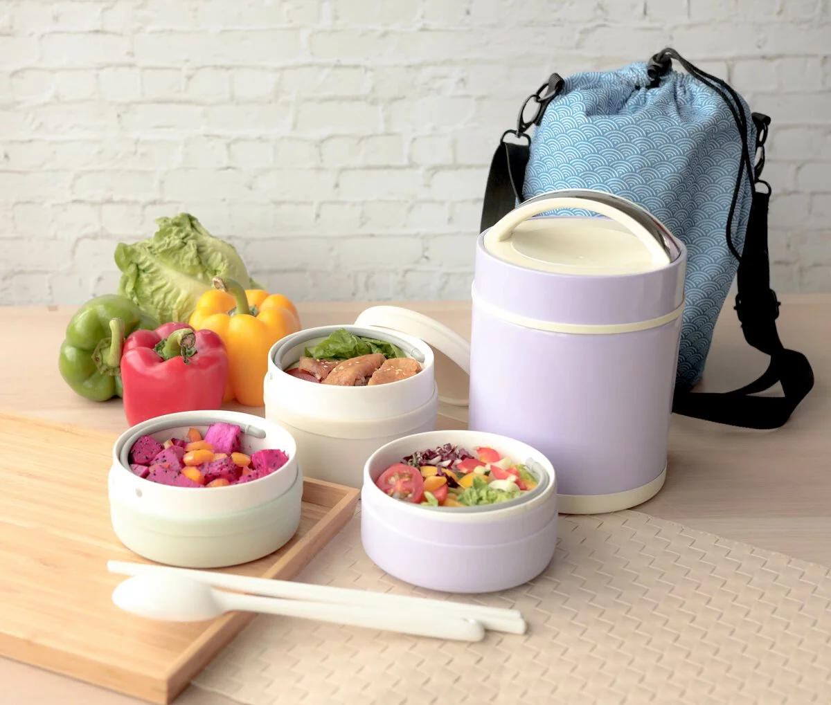 bento box 3 Piece Stackable Bento Box Adult Lunch Box with Cutlery - Hot/Cold  - Separates Ideal Portion Sizes -Dishwasher Safe - AliExpress