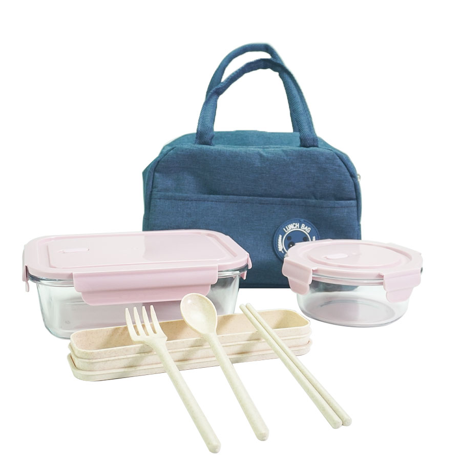 Little Homes 4pcs Glass Lunch Box With Bag