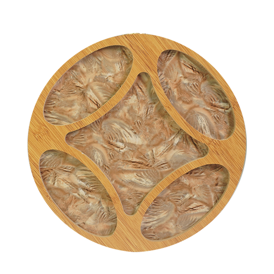 Wooden, Tray- Round with Compartment