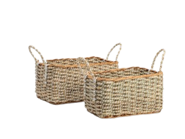 Vepro, Rectangular Seagrass & Rattan Basket-S