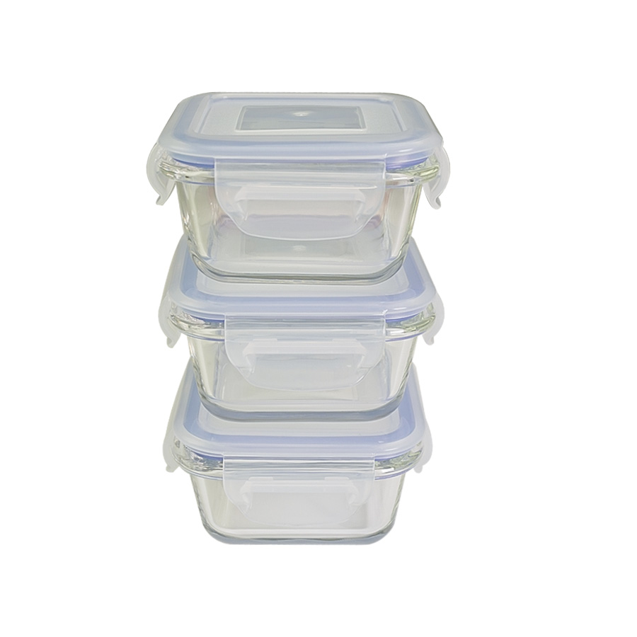 Little Homes Glass Container C/W Airtight Lid 180ml 3 Pcs Set