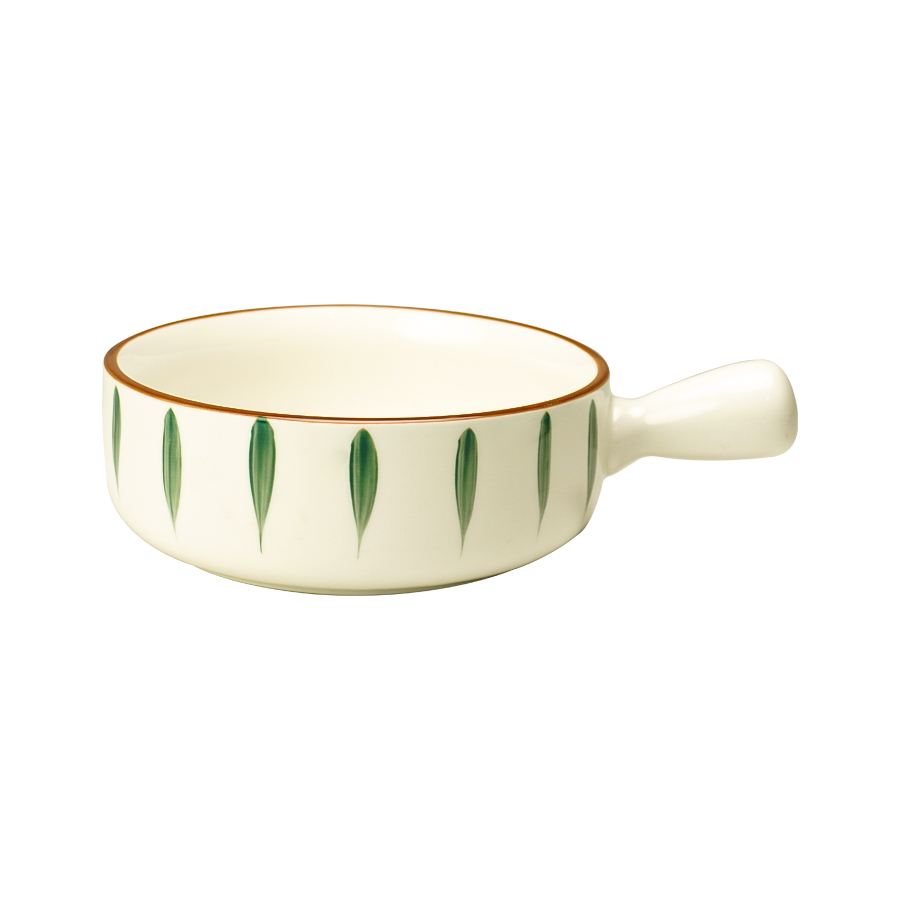 Instyle, Bowl with Handle 8.5" Green Leaf