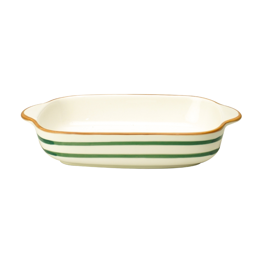 Instyle, Deep Serving Tray 9"- Rectangle Green Stripe