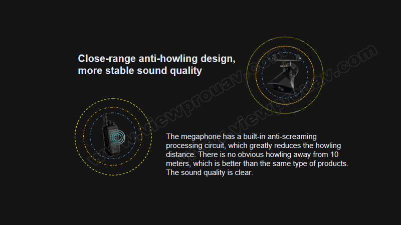 M-S01 Drone Megaphone, The M-S01 Wireless Megaphone System for Drone features a close-range anti-howling design, providing more stable sound quality.