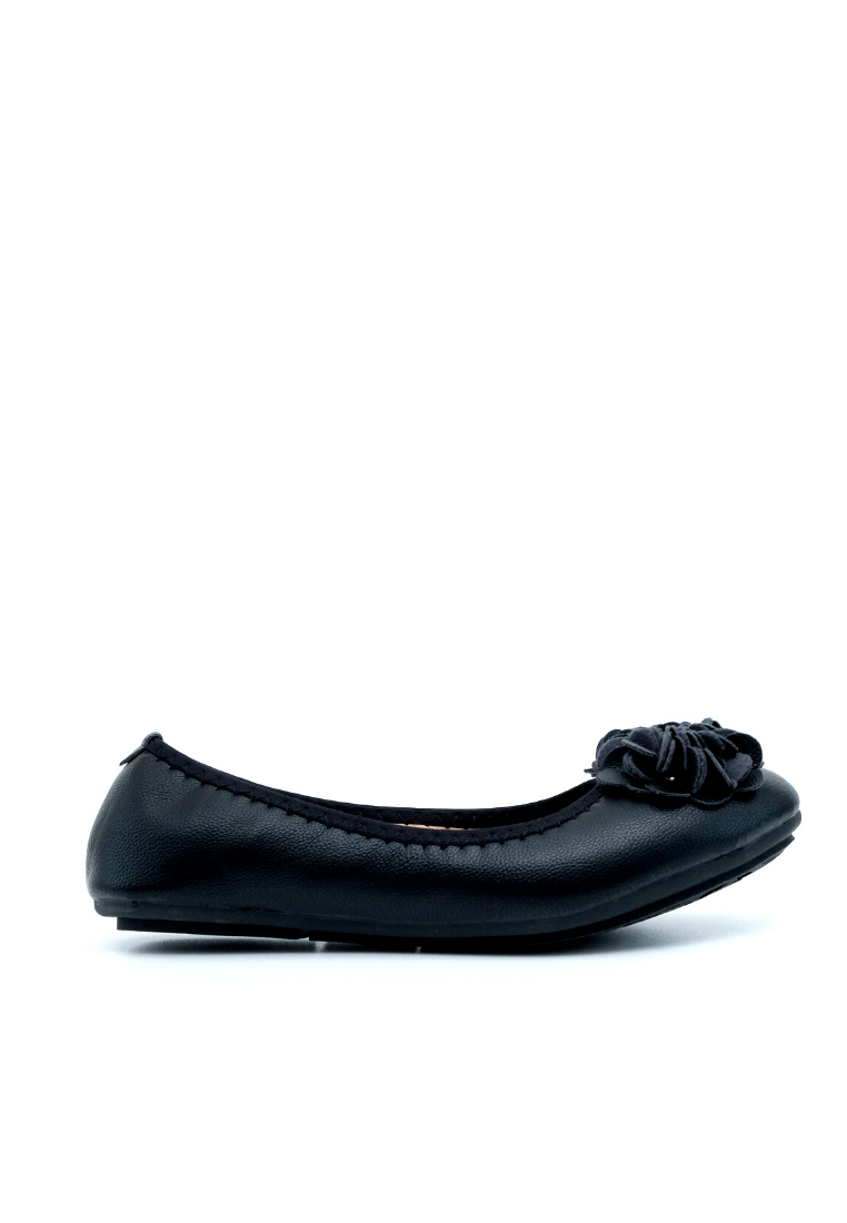 Lyden Lilit Series - Floral PU Leather Ballet Flat (Black)