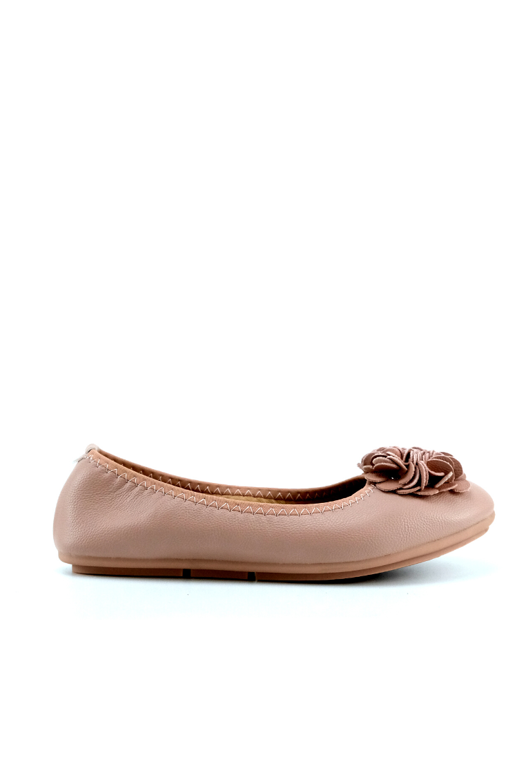 Lyden Lilit Series - Floral PU Leather Ballet Flat (Pink)