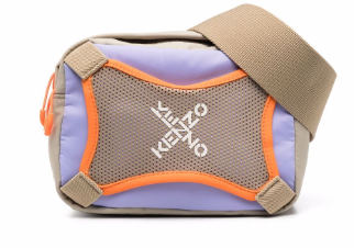 KENZO GREEN AND PURPLE ORANGE NYLON BELT BAG WITH CROSS WORDS LOGO
