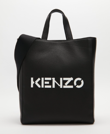KENZO MINI LEATHER TOTE BAG WITH SLING AND WORD BLACK