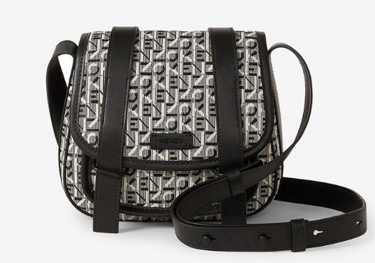 KENZO SADDLE BAG WITH FLAP AND WORDS DESIGN BLACK