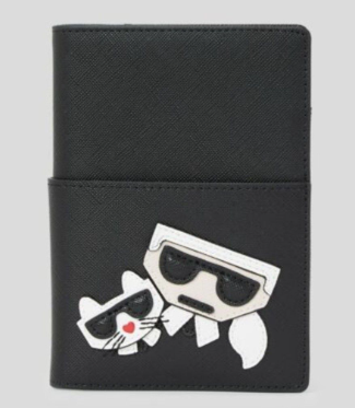 KARL LAGERFELD LEATHER PASSPORT HOLDER WITH CLASSIC LOGO