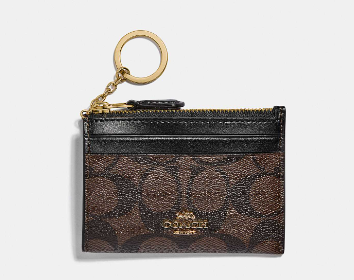 COACH CARD CASE CLASSIC DESIGN WITH LOGO AND ZIPPER DARK BROWN