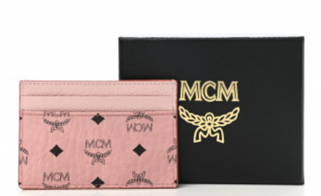 KOREA MCM CALFSKIN VISETOS MINI CARD CASE PINK